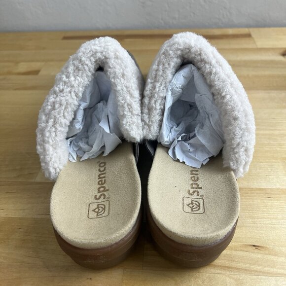 Spenco Clog Northridge Cozy Fossil Gray Faux Sherpa Trim Slip On Women's Size 10 - Picture 5 of 12